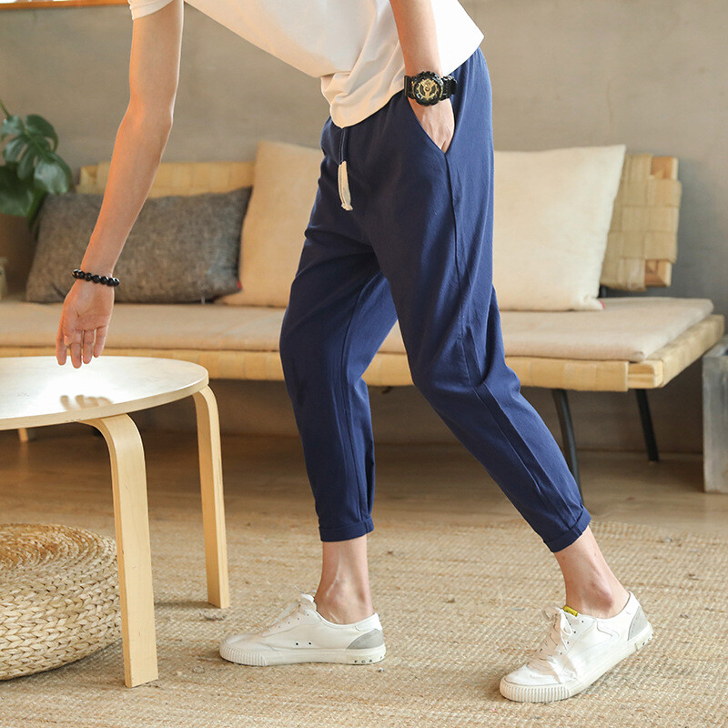 Ljetne nove muške osvježavajuće uske ležerne hlače Debele muške velike modne univerzalne hlače s devet točaka Muške ležerne hlače