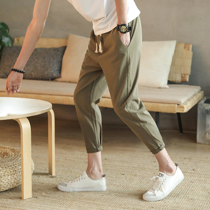 Ljetne nove muške osvježavajuće uske ležerne hlače Debele muške velike modne univerzalne hlače s devet točaka Muške ležerne hlače