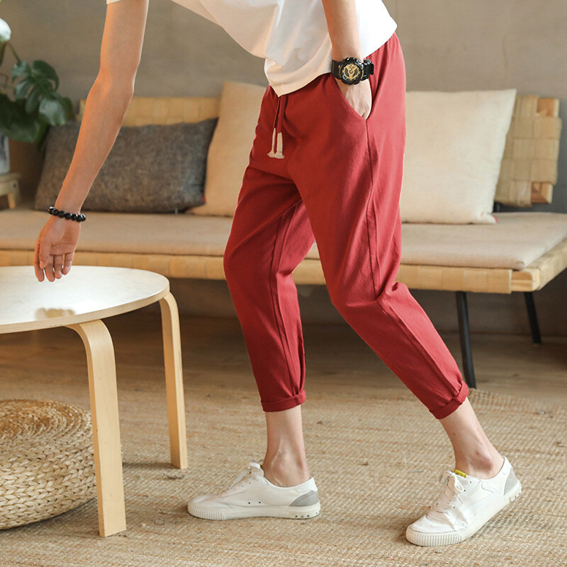 Ljetne nove muške osvježavajuće uske ležerne hlače Debele muške velike modne univerzalne hlače s devet točaka Muške ležerne hlače
