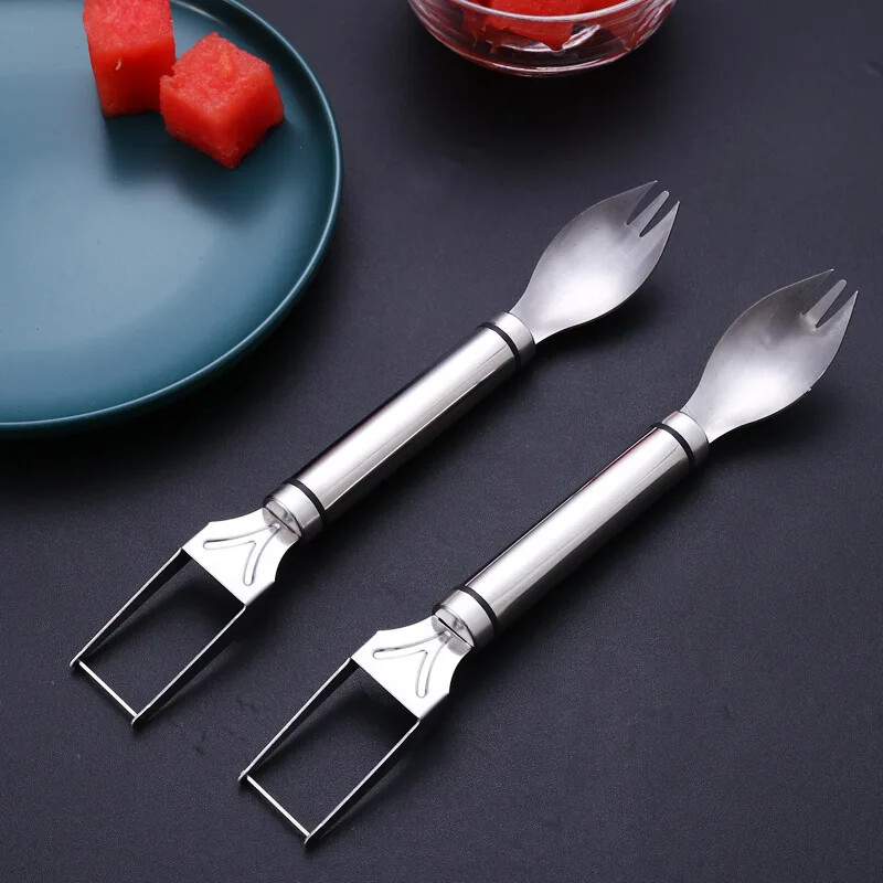 2 viename arbūzo šakutė vaisių pjaustyklė Antikorozinis nerūdijančio plieno melionų kaušeliai Skirstyklė Salotų peilis Virtuvės daržovių įrankiai