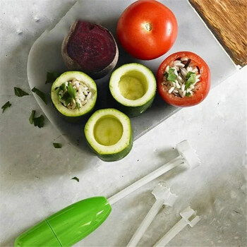 4 в 1 Fruit Vegetable Corer Спирала за копаене Vege Дрелка Veggie Corkscrew Carver с 4 бр. Сменяема глава Спирализатор Режещ инструмент