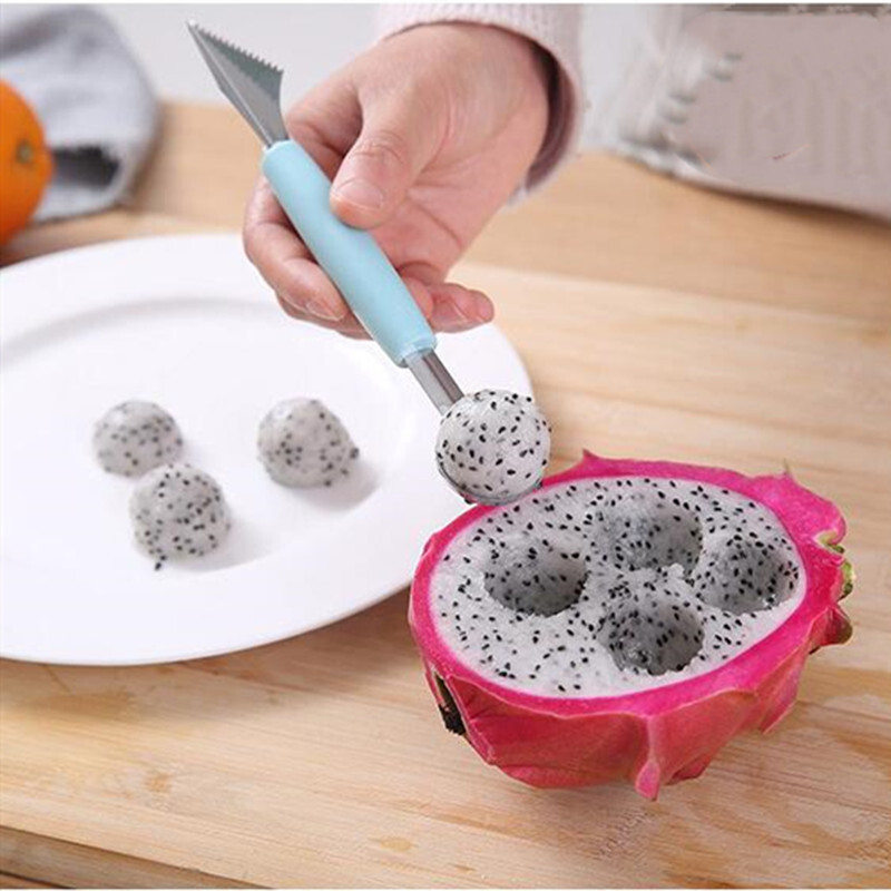 2-ühes kahepealine puuviljapallitaja lusikas roostevabast terasest nikerdusnuga lõikuri nikerdamine loomingulise jäätisepalliga köögiriistad