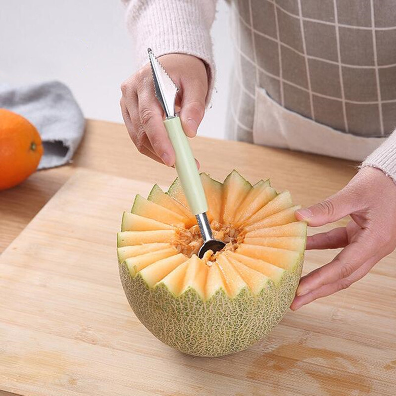 2-ühes kahepealine puuviljapallitaja lusikas roostevabast terasest nikerdusnuga lõikuri nikerdamine loomingulise jäätisepalliga köögiriistad