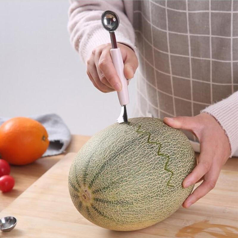 2-ühes kahepealine puuviljapallitaja lusikas roostevabast terasest nikerdusnuga lõikuri nikerdamine loomingulise jäätisepalliga köögiriistad