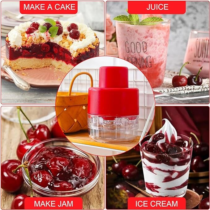 „7-in-1“ vyšnių ąsočio įrankis – nešiojamas nuspaudžiamas vyšnių sėklų valiklis be rankenos, skirtas virtuvės iškylų įrankiui