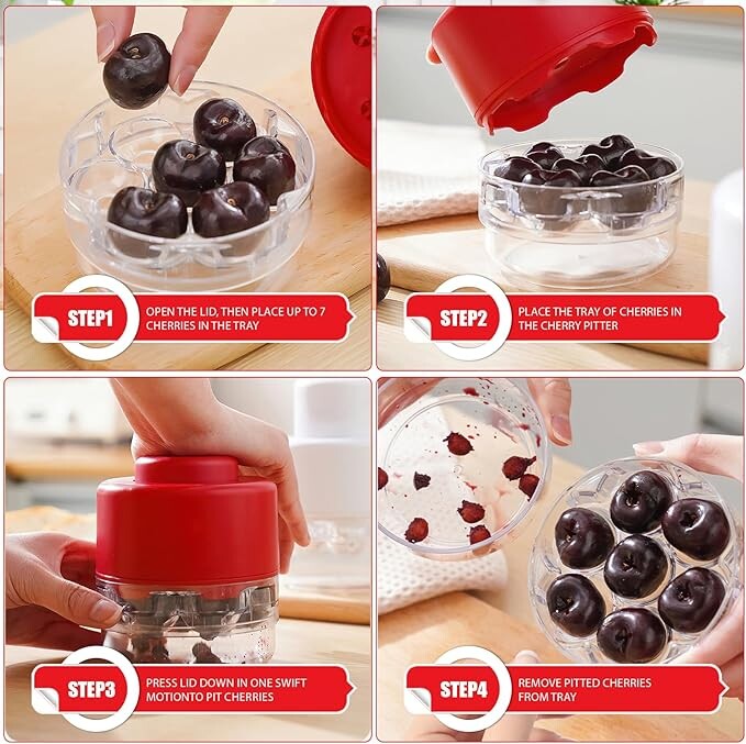 „7-in-1“ vyšnių ąsočio įrankis – nešiojamas nuspaudžiamas vyšnių sėklų valiklis be rankenos, skirtas virtuvės iškylų įrankiui