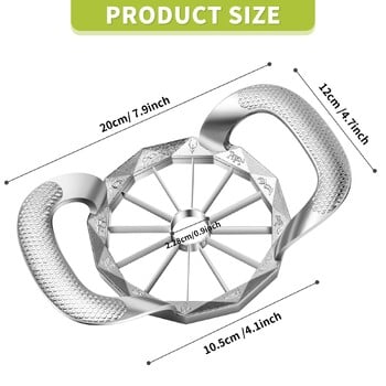 Резачка за ябълки и кори, здрава и остра 12-остриета Резачка за ябълки от неръждаема стомана Разделител за костилка Инструменти за резене на плодове