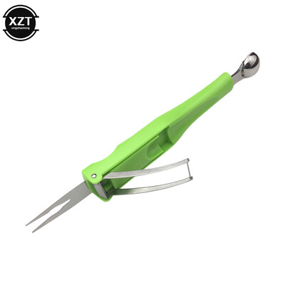 3 viename nerūdijančio plieno rankinis arbūzo spaustukas vaisių rutulinis šaukštas šakutė Praktiška virtuvės reikmenų spyruoklės reguliavimas vaisius kasti