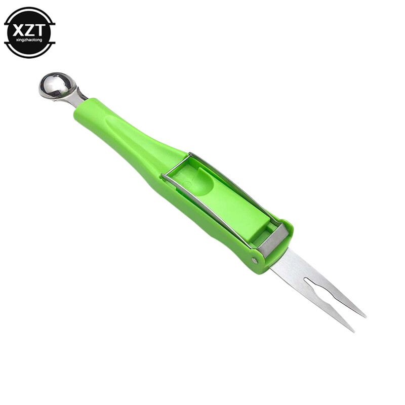 3 viename nerūdijančio plieno rankinis arbūzo spaustukas vaisių rutulinis šaukštas šakutė Praktiška virtuvės reikmenų spyruoklės reguliavimas vaisius kasti