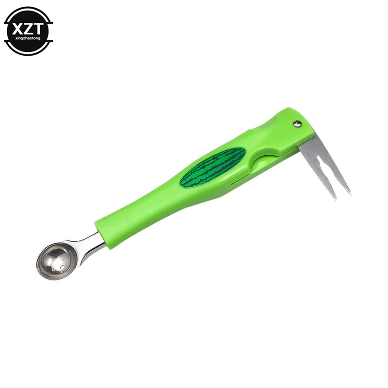 3 viename nerūdijančio plieno rankinis arbūzo spaustukas vaisių rutulinis šaukštas šakutė Praktiška virtuvės reikmenų spyruoklės reguliavimas vaisius kasti