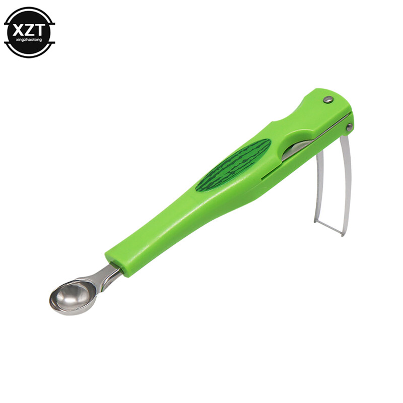 3 viename nerūdijančio plieno rankinis arbūzo spaustukas vaisių rutulinis šaukštas šakutė Praktiška virtuvės reikmenų spyruoklės reguliavimas vaisius kasti
