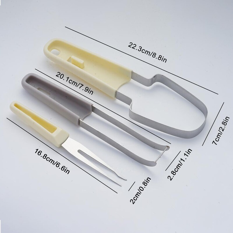 Nerūdijančio plieno arbūzų pjaustytuvų rinkinys – 3 viename vaisių drožimo peilis, meliono šakutė ir pjaustymo įrankis, skirtas stovyklavimo virtuvės reikmenims