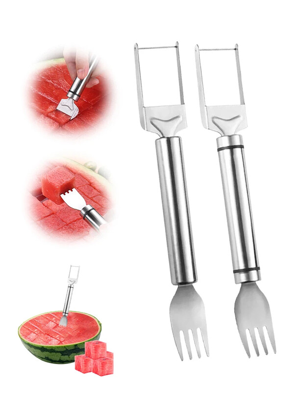 Daugiafunkcinis arbūzų pjaustyklės nerūdijančio plieno pjaustytas arbūzo šakutė Kūrybiniai pjaustymo įrankiai vaisių pjaustyklės šakutės virtuvės įtaisai