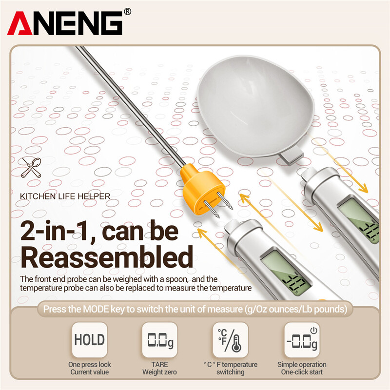 2 viename elektroninės virtuvės svarstyklės LCD skaitmeninės maisto miltų matavimo skaitmeninės šaukšto svarstyklės Mini virtuvės įrankis maistui termometro svarstyklės