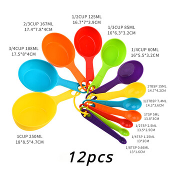 12 бр. Инструменти за печене Комплект кухненски мерителни лъжици Пластмасова мерителна чаша с везна Мерителна лъжица за мляко Кафе Кухненски джаджи