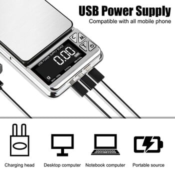 Електронна везна с висока прецизност 500g/100g цифров LCD брояч USB зареждане джобни кухненски везни