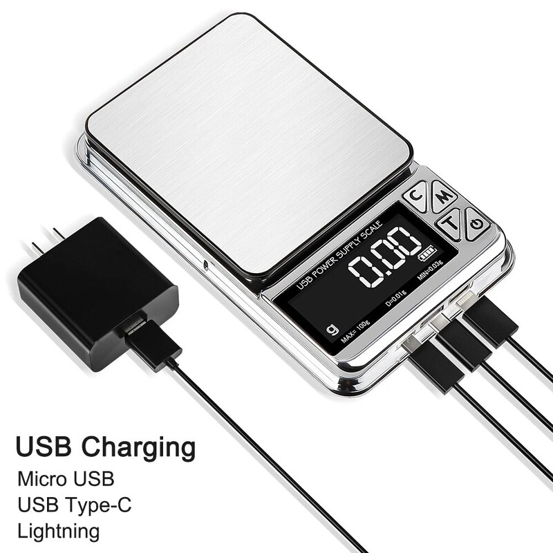 Cantar electronic de inalta precizie 500g/100g Numar LCD digital Incarcare USB Cantar de bucatarie de buzunar inoxidabil