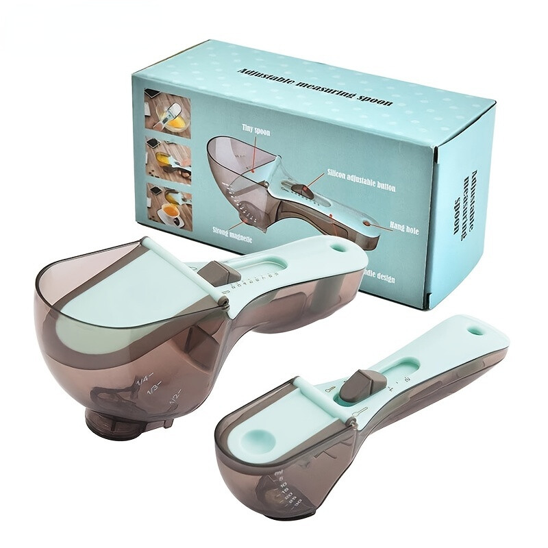 Virtuviniai reguliuojami matavimo puodeliai ir šaukštai Plastikinis kaušelis su magnetu / Sausų ir skystų ingredientų virtuvės įrankiams