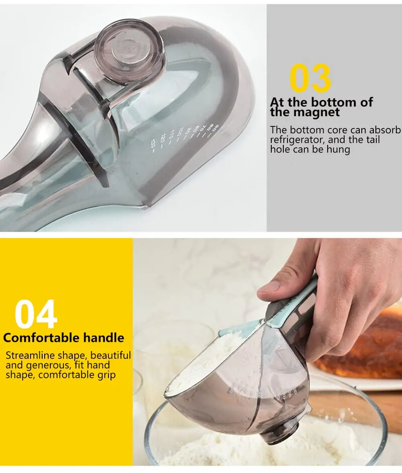 Virtuviniai reguliuojami matavimo puodeliai ir šaukštai Plastikinis kaušelis su magnetu / Sausų ir skystų ingredientų virtuvės įrankiams