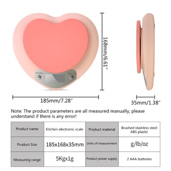 Ηλεκτρονική ζυγαριά κουζίνας 3kg/5kg Ροζ οικιακή ζυγαριά LCD σε σχήμα καρδιάς Ηλεκτρονική ζυγαριά κουζίνας μαγειρική σνακ φαγητού Ζυγίζοντας ψηφιακή ζυγαριά