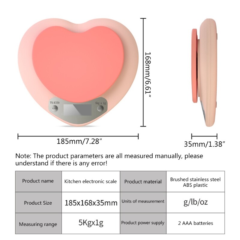 3Kg/5Kg elektroninės virtuvės svarstyklės Rožinės širdies formos namų LCD elektroninės svarstyklės Virtuvinės Maisto gaminimas Užkandžiai Svėrimo Skaitmeninės svarstyklės