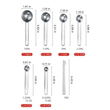 6/7 бр. Мерителни лъжици от неръждаема стомана Чаши Малка супена лъжица с гравирани маркировки с бонус изравнител Подвижна закопчалка Кухненски джаджи