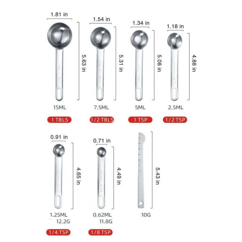 6/7 vnt nerūdijančio plieno matavimo šaukštai puodeliai mažas valgomasis šaukštas su papildomais lygintuvu išgraviruotu žymėjimu nuimamu užsegimu virtuvės prietaisai