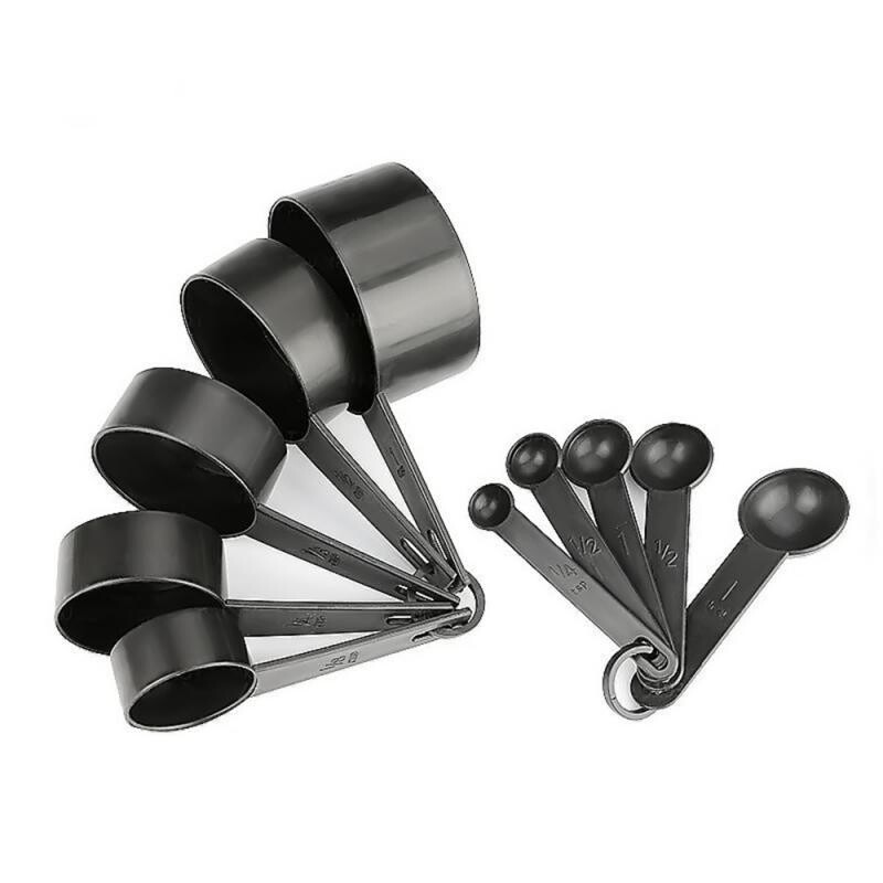 rinkinys Matavimo šaukštai Virtuvės virėjas juodas plastikinis arbatinis šaukštelis matavimo šaukštai puodeliai matavimo rinkinys įrankiai virtuvės įrankiai