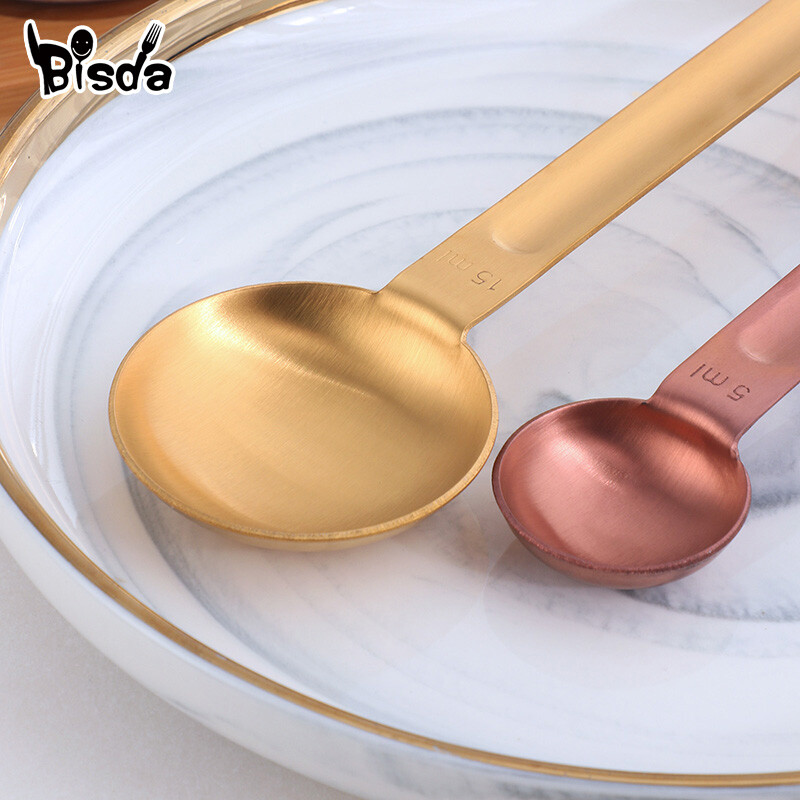 15 ml + 5 ml Dvigalvis matavimo šaukštas Kavos cukraus kaušelis Auksinis matavimo puodeliai Virtuvės matavimo įrankiai Kepimo įrankiai