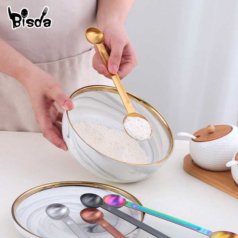 15 ml + 5 ml Dvigalvis matavimo šaukštas Kavos cukraus kaušelis Auksinis matavimo puodeliai Virtuvės matavimo įrankiai Kepimo įrankiai