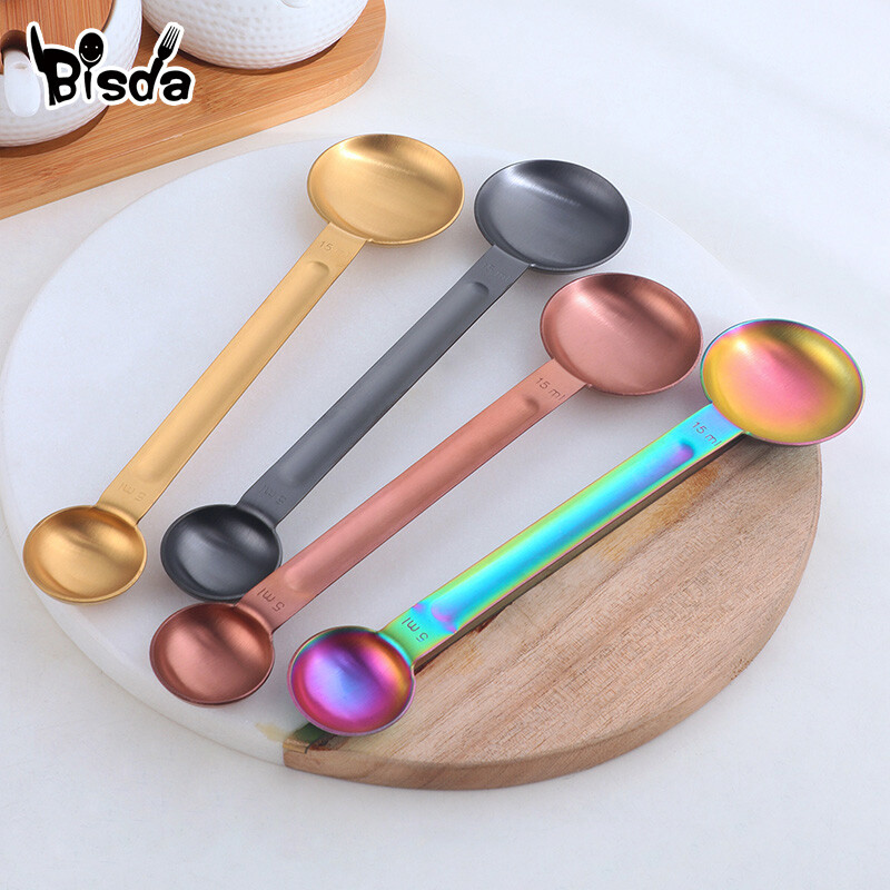 15 ml + 5 ml Dvigalvis matavimo šaukštas Kavos cukraus kaušelis Auksinis matavimo puodeliai Virtuvės matavimo įrankiai Kepimo įrankiai