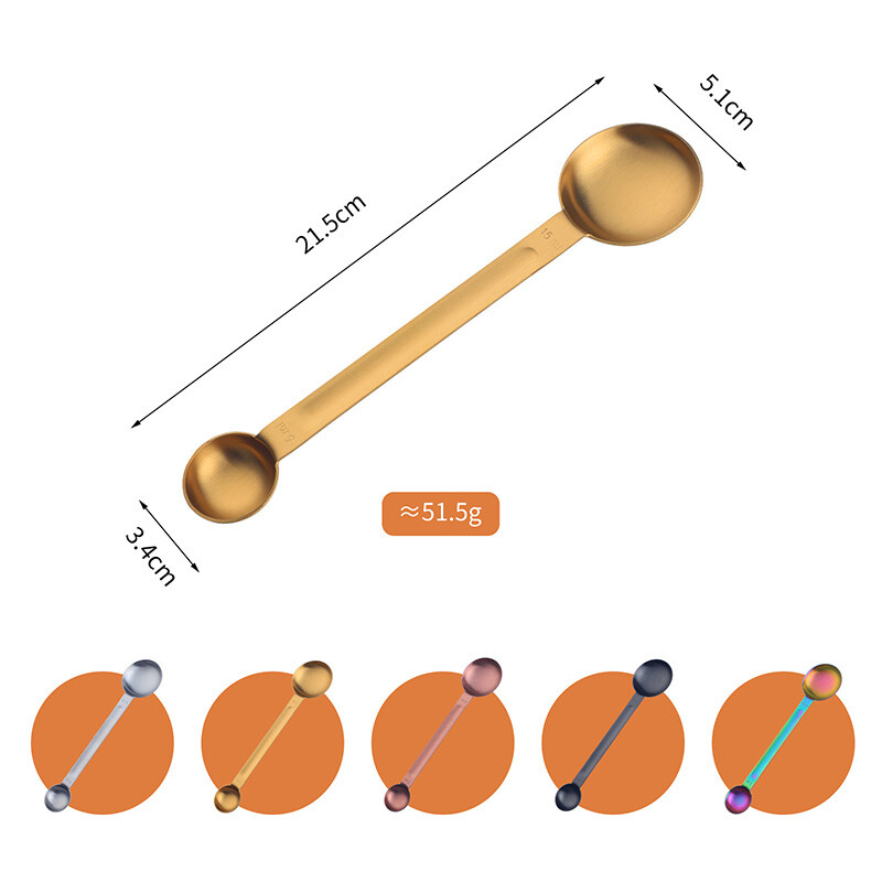 15 ml + 5 ml Dvigalvis matavimo šaukštas Kavos cukraus kaušelis Auksinis matavimo puodeliai Virtuvės matavimo įrankiai Kepimo įrankiai