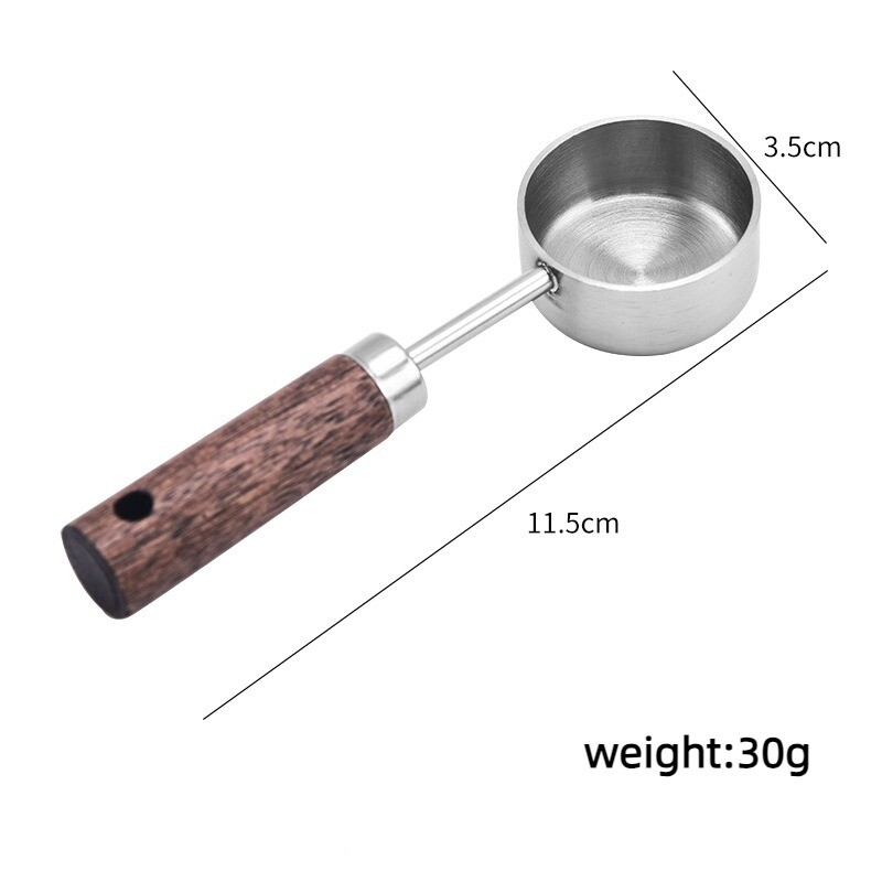 Medinės rankenos nerūdijančio plieno matavimo šaukštas 15 ml įrankių matavimo puodelis kavos pieno skysčiui ir kepimo virtuvės reikmenims