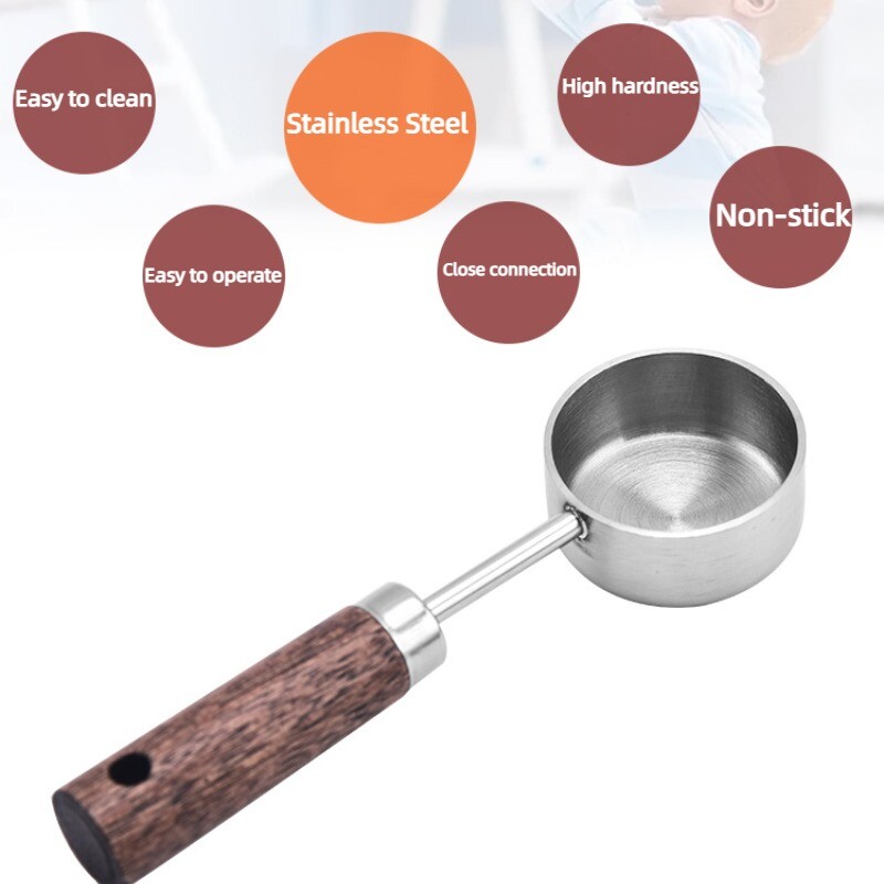 Medinės rankenos nerūdijančio plieno matavimo šaukštas 15 ml įrankių matavimo puodelis kavos pieno skysčiui ir kepimo virtuvės reikmenims