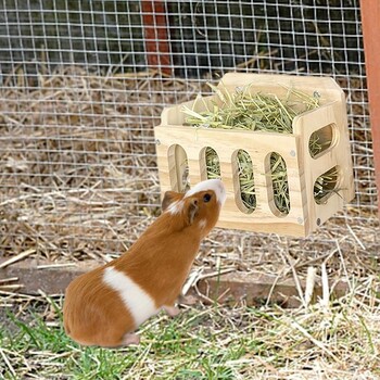 Rabbit Hay Feeder Guinea Rack Bunny Chinchilla Wooden Holder Animal Cage Wood Manger Feeding Wood Bowl for Pet Supplies