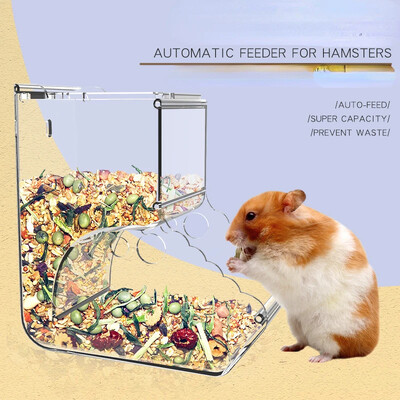 Distribuitor de mâncare pentru hamster iepure, hrănitor din plastic transparent, hrănitor automat pentru animale de companie pentru hamster, cobai, recipient pentru bol de mâncare