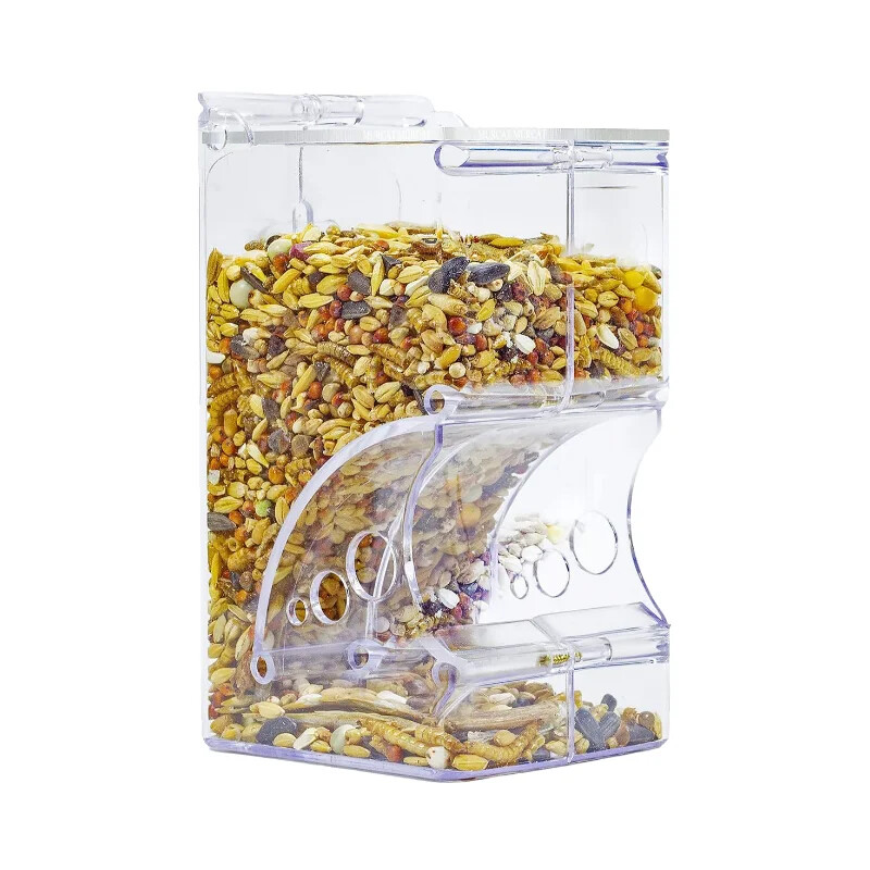 Žiurkėno triušio maisto dalytuvas - plastikinis skaidrus automatinis naminių gyvūnėlių tiektuvas, skirtas žiurkėnų jūrų kiaulytėms maisto dubenėliui