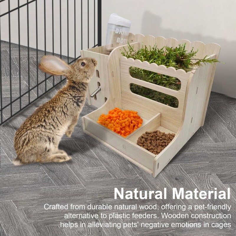 Väike rohuriiul Väike lemmikloomatoidu jaotur Puidust merisea söötja veepudeliga Küüliku toidunõu väike tšintšiljadele