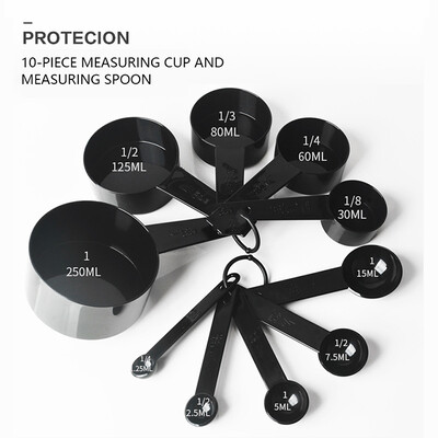 5/10 vnt virtuvės matavimo šaukštai juodi plastikiniai arbatiniai šaukšteliai matavimo šaukštai puodeliai virimo įrankiai svarstyklės virtuvės matavimo įrankis