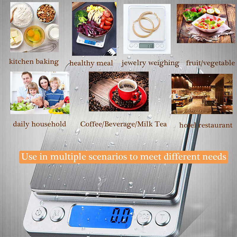 Digitalna kuhinjska vaga za hranu od 3000 g s preciznošću od 0,1 g, mala vaga za nakit, gramska vaga od 6 jedinica s 2 ladice za kuhanje i pečenje