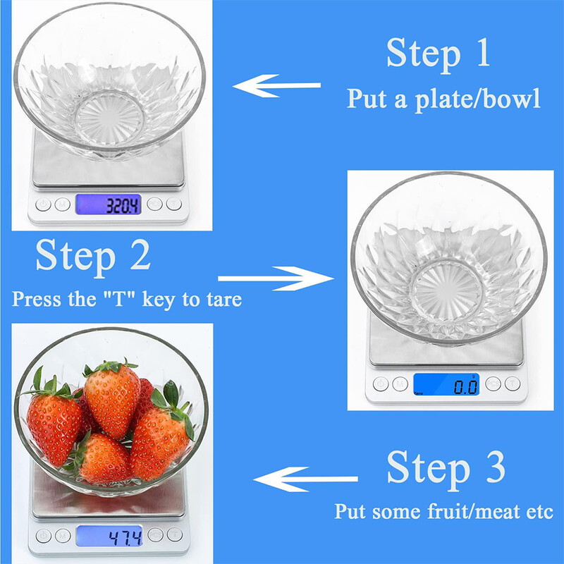 Digitalna kuhinjska vaga za hranu od 3000 g s preciznošću od 0,1 g, mala vaga za nakit, gramska vaga od 6 jedinica s 2 ladice za kuhanje i pečenje
