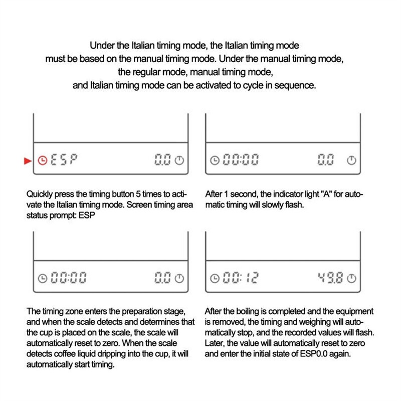 Digitalna vaga za kavu s mjeračem vremena 2 kg/0,1 g Visoka preciznost Pour Over Drip EspressoScale Food Diet Postals Elektronska kuhinjska vaga