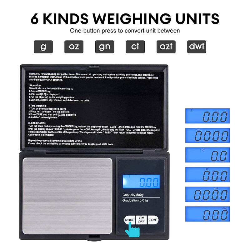Mini kišeninės svarstyklės 500 g didelio tikslumo nerūdijančio plieno elektroninės svarstyklės, nešiojamos kavos balanso svarstyklės juvelyrinei kavai