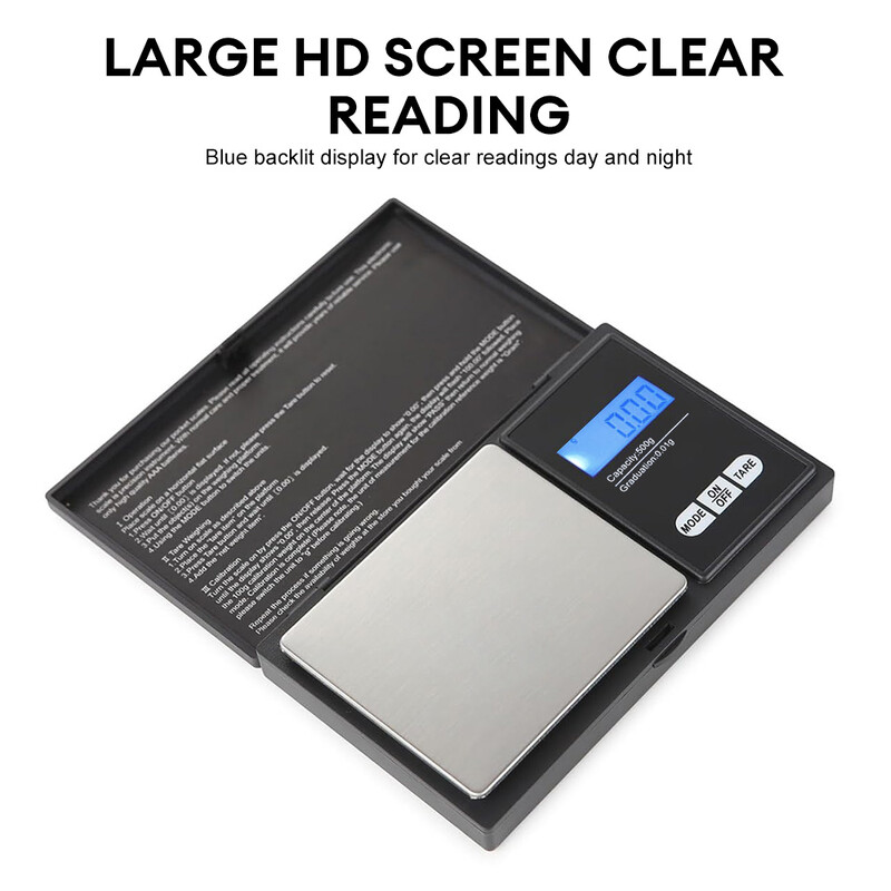 Mini kišeninės svarstyklės 500 g didelio tikslumo nerūdijančio plieno elektroninės svarstyklės, nešiojamos kavos balanso svarstyklės juvelyrinei kavai