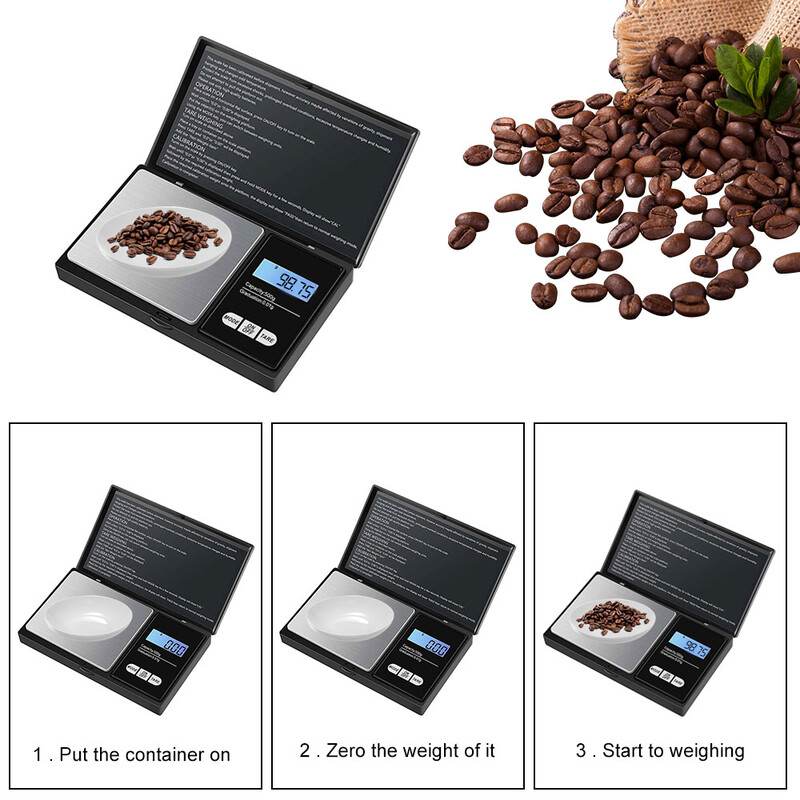 Mini kišeninės svarstyklės 500 g didelio tikslumo nerūdijančio plieno elektroninės svarstyklės, nešiojamos kavos balanso svarstyklės juvelyrinei kavai