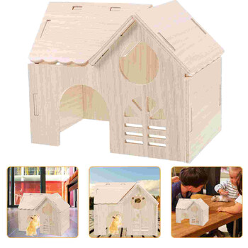 Hamster Wood House Rabbit Guinea Pig House Rabbit Household Διακοσμητικό κλουβί Κρησφύγετο χάμστερ Ξύλινο σπίτι ανθεκτικό στη φθορά Κλουβί για κατοικίδια