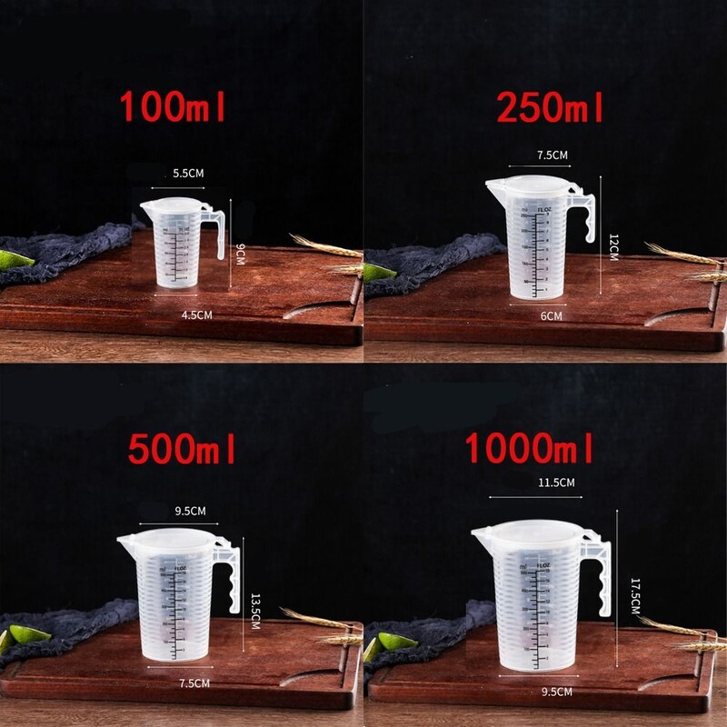 100/250/500/1000 ml juodos spalvos plastikinis matavimo puodelis su dangteliu vandens ąsotis Skysčio indas Skaidrus kepimo puodelis Virtuvės priedai