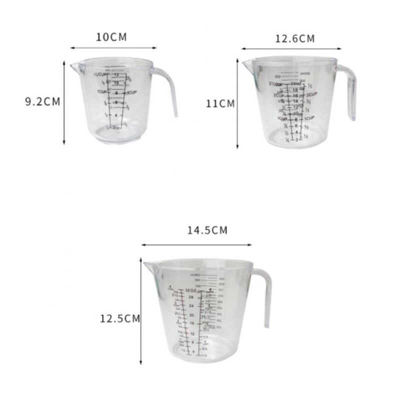 Cupă de măsurare 300/600/1000 ml, transparentă, rezistentă la căldură, din plastic, lapte, cântar de apă, borcan de măsurare, instrument pentru cuptor cu microunde pentru coacere