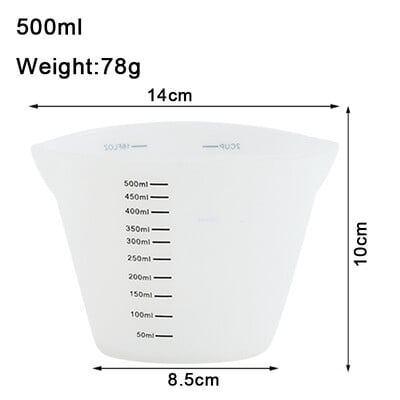 Silikoninis matavimo puodelis kepimo įrankiai „pasidaryk pats“ rankų darbo aukštai temperatūrai atsparus kelių specifikacijų 500 ml matavimo puodelis su svarstyklėmis