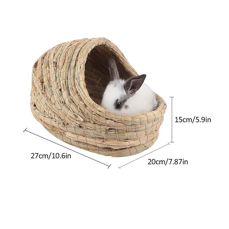 Ar rokām austa salmu mājdzīvnieku ligzda, salokāma izturīga kāmja rotaļu guļvieta trušu jūrascūciņu mājas mājdzīvnieku piederumu ligzdai